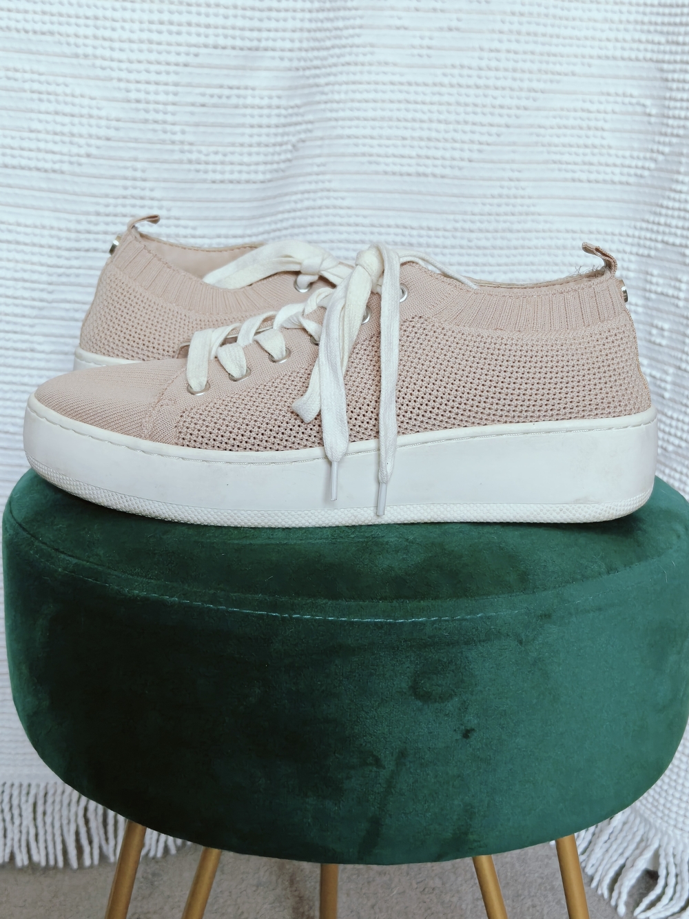 Steve Madden Bardo Blush Pink Stretch Knit Platform Sock Lace Up Sneaker Sz 9.5